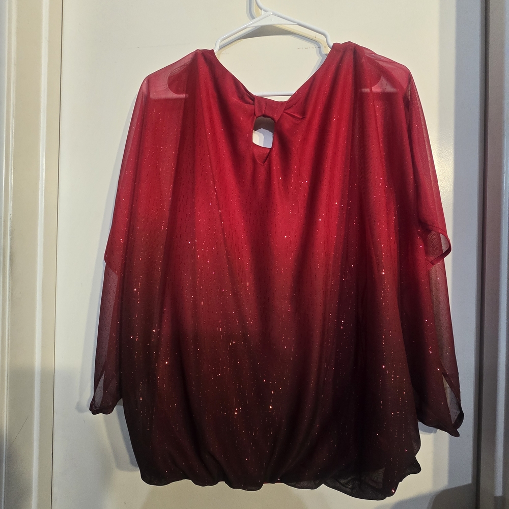 Sara Michelle Shimmering Red Bubble Blouse